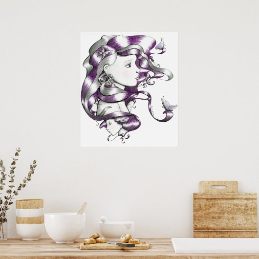 gezichten paars poster (Keuken)