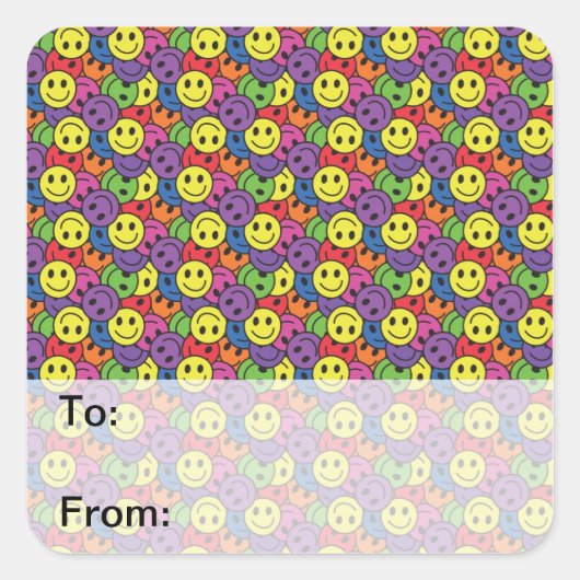 Gezichten Retro Hippy Patroon Vierkante Sticker (Voorkant)