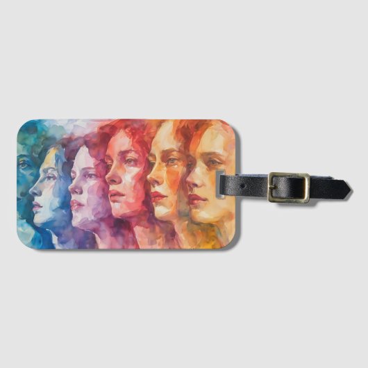 Gezichten van vrouwen - Waterverf schilderij Bagagelabel (Voorkant (horizontaal))