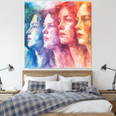 Gezichten van vrouwen - Waterverf schilderij Canvas Afdruk (Insitu (Slaapkamer))