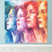 Gezichten van vrouwen - Waterverf schilderij Canvas Afdruk (Insitu (Houten vloer))