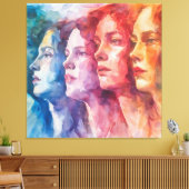 Gezichten van vrouwen - Waterverf schilderij Canvas Afdruk (Insitu (Woonkamer))