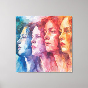 Gezichten van vrouwen - Waterverf schilderij Canvas Afdruk