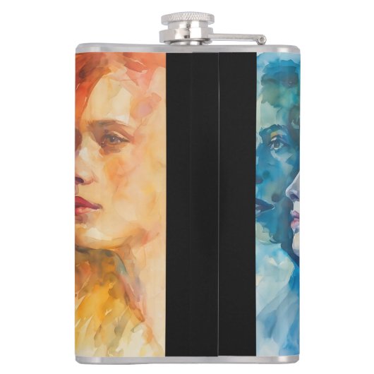 Gezichten van vrouwen - Waterverf schilderij Heupfles (Achterkant)