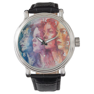 Gezichten van vrouwen - Waterverf schilderij Horloge