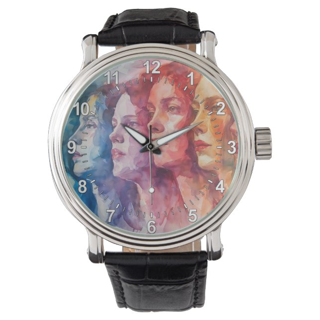 Gezichten van vrouwen - Waterverf schilderij Horloge (Voorkant)