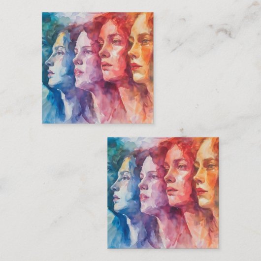 Gezichten van vrouwen - Waterverf schilderij Informatiekaartje (Voorkant / Achterkant)