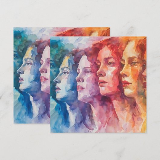 Gezichten van vrouwen - Waterverf schilderij Kaart (Voorkant / Achterkant)