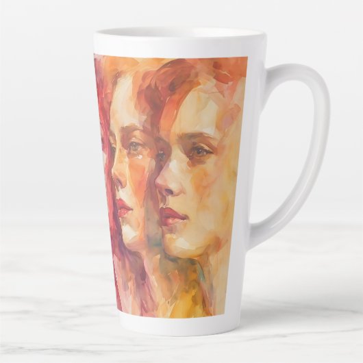 Gezichten van vrouwen - Waterverf schilderij Latte Mok (Rechts)