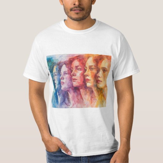 Gezichten van vrouwen - Waterverf schilderij T-shirt (Voorkant)