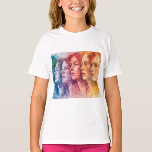 Gezichten van vrouwen - Waterverf schilderij T-shirt (Voorkant)