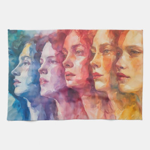 Gezichten van vrouwen - Waterverf schilderij Theedoek