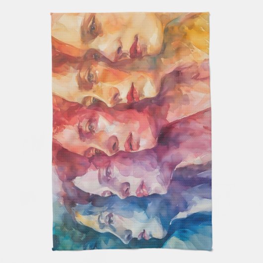 Gezichten van vrouwen - Waterverf schilderij Theedoek (Verticaal)