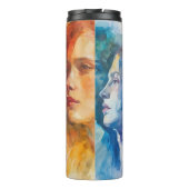 Gezichten van vrouwen - Waterverf schilderij Thermosbeker (Achterkant)