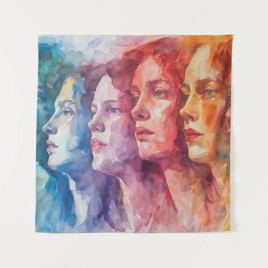 Gezichten van vrouwen - Waterverf schilderij Wandkleed (Voorkant)