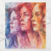 Gezichten van vrouwen - Waterverf schilderij Wijn Etiket (Enkel label)