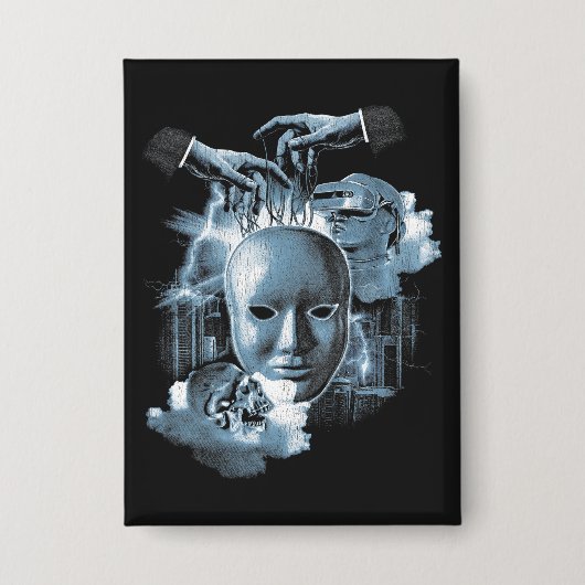 Gezichtloos - Techno-Gothic Streetwear Design Button (Voorkant)