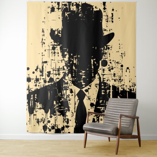 Gezichtloze gentleman: Abstracte elegantie Wandkleed (In situ)