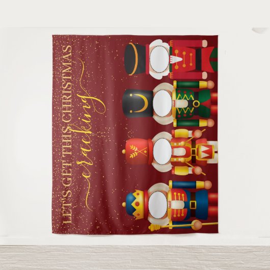 Gezichtloze Notenkraker Rode Kerst Foto Achtergron Wandkleed (Voorkant)
