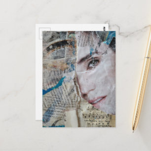 Gezichtsabstracte mixed media collage briefkaart