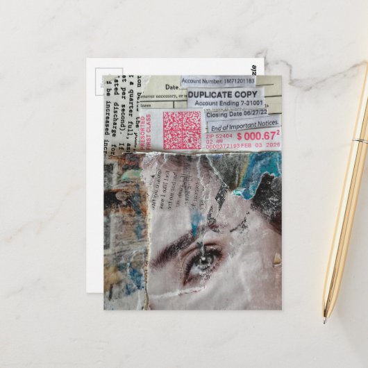 Gezichtsaccount Abstracte Mixed Media Collage Briefkaart (Voorkant / Achterkant in situ)