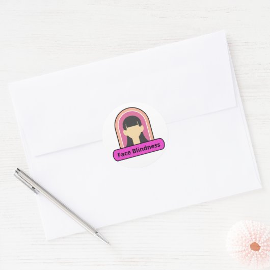 Gezichtsblindheid Meisje - roze en wit Ronde Sticker (Envelop)