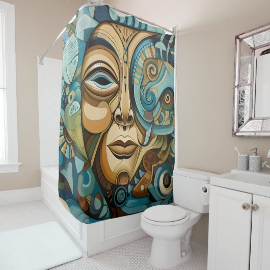 Gezichtskubist geïnspireerd Art Deco Abstract Douchegordijn (In situ)