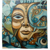 Gezichtskubist geïnspireerd Art Deco Abstract Douchegordijn (Voorkant)