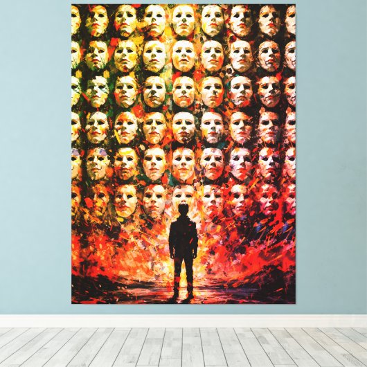 Gezichtsloos figuur Gemaskerde menigte Impasto Sur Canvas Afdruk (Insitu (Houten vloer))