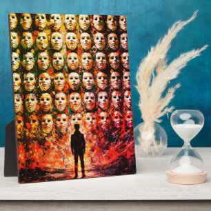 Gezichtsloos figuur Gemaskerde menigte Impasto Sur Fotoplaat