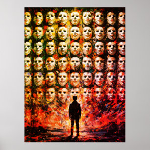 Gezichtsloos figuur gemaskerde menigte impasto sur poster