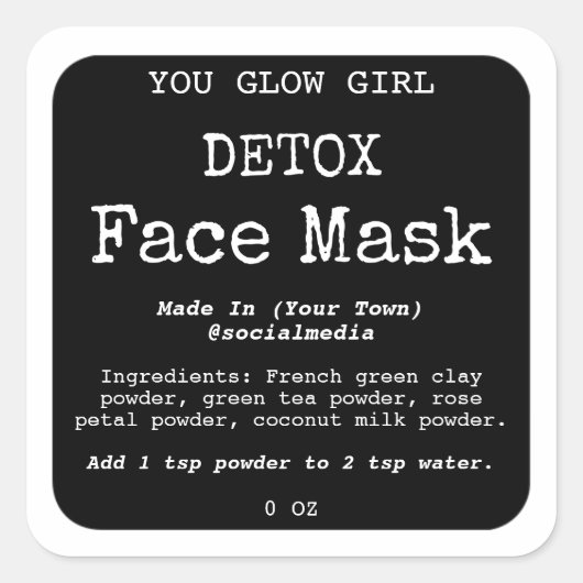Gezichtsmasker Detox Poeder Product Labels (Voorkant)