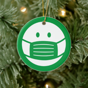 Gezichtsmasker mily emoji icon kerstboomversiering keramisch ornament