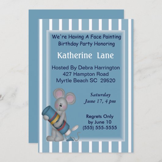 Gezichtsschilderij Verjaardagsuitnodiging Kaart (Voorkant / Achterkant)