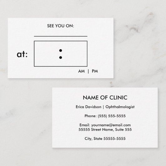 Gezichtsstoornis Eenvoudige en eenvoudige afspraak Afsprakenkaartje (Voorkant / Achterkant)