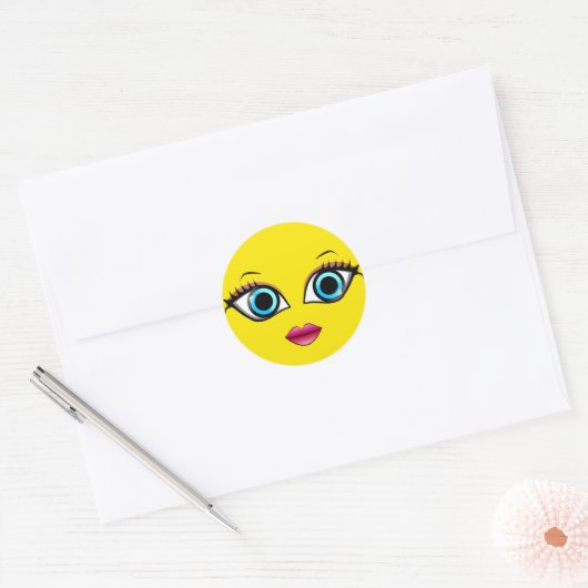 GEZICHTSVROUW RONDE STICKER (Envelop)