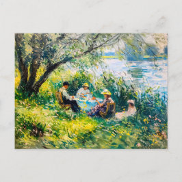 Gezin die geniet van een picknick in een weelderig feestdagenkaart