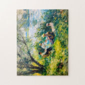 Gezin genieten van een picknick in een weelderige legpuzzel (Verticaal)