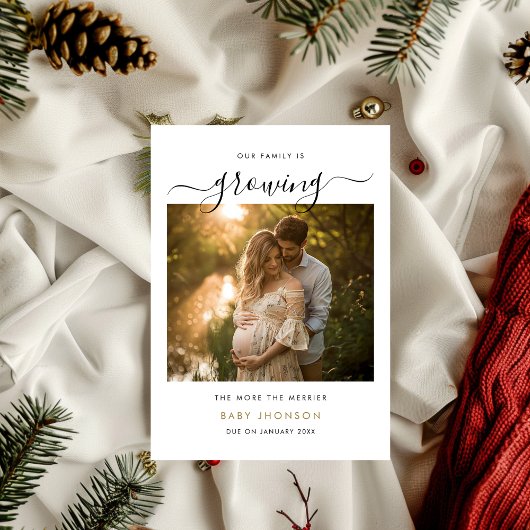 Gezin Groeit, Meer Is Merrier Zwangerschapsaankond Feestdagenkaart