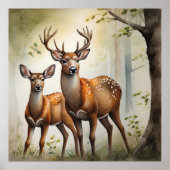 Gezin in Forest Clearing Wildlife Poster (Voorkant)