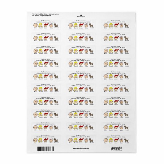 Gezin met Adresetiketten Etiket (Full Sheet)