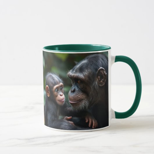 Gezin met chimpansees: een moeder apen en haar bab mok (Rechts)