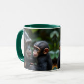 Gezin met chimpansees: een moeder apen en haar bab mok (Voorkant links)