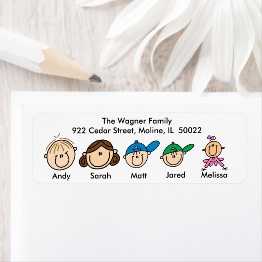 Gezin met drie Kinder Adresetiketten Etiket (Insitu)