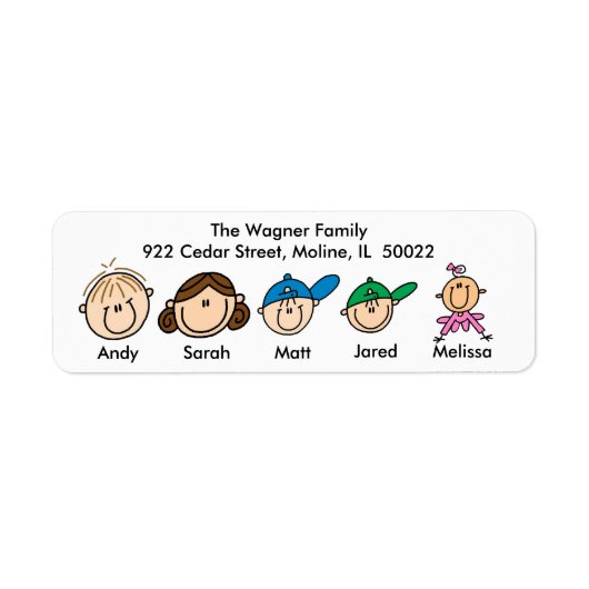 Gezin met drie Kinder Adresetiketten Etiket (Voorkant)