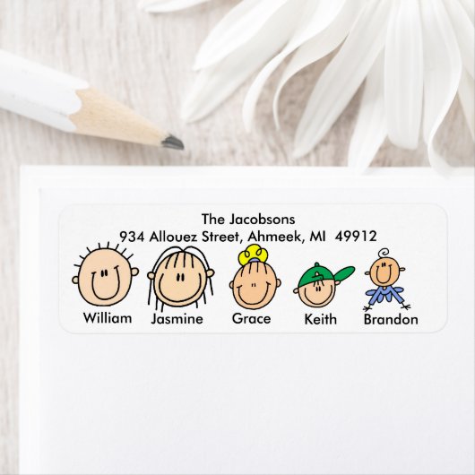 Gezin met drie Kinder Adresetiketten Etiket (Insitu)