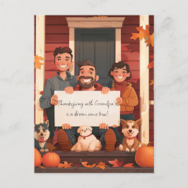 Gezin met een tiener jongen en huisdieren briefkaart