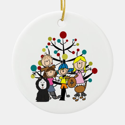 Gezin Twee Honden met Boom Keramisch Ornament (Voorkant)