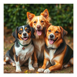 Gezin van huisdierhonden, gelukkige honden Trio Wo Foto Afdruk
