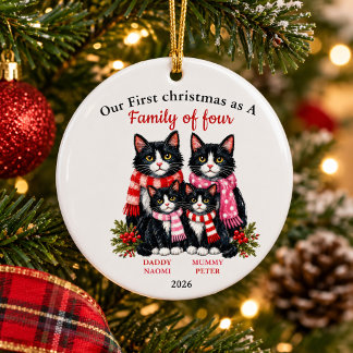 Gezin van vier, gepersonaliseerd kerstfeest voor k keramisch ornament